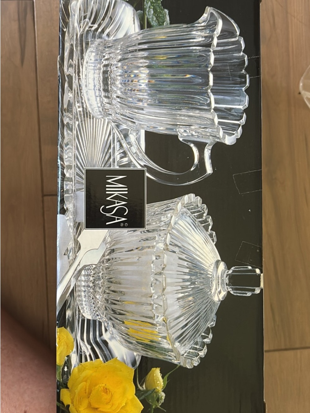 Mikasa Clear Ribbed Glass Sugar Bowl and Creamer Set